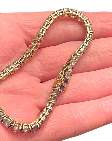 Lovely multi color crystal Simulated stone gold plt Sterling silver bracelet