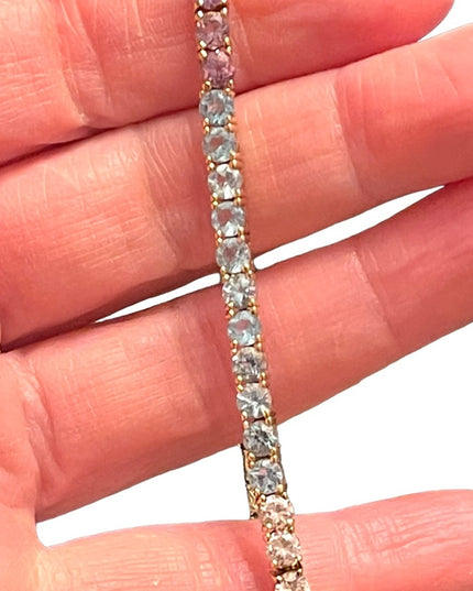 Lovely multi color crystal Simulated stone gold plt Sterling silver bracelet