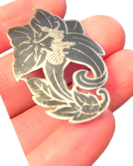 Vintage Siam Sterling silver 925 Black enameled goddess brooch