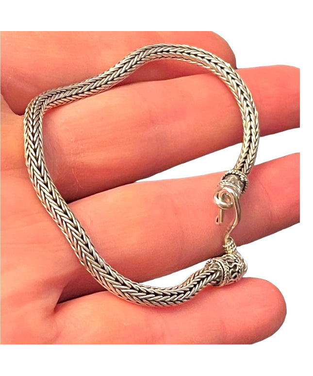 Vintage Sterling silver 925 Bali Balenisian bracelet solid wheat chain