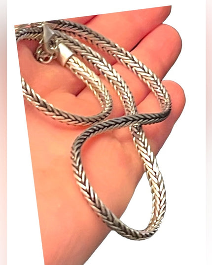 Vintage Sterling silver 925 Bali style Balenisian solid wheat chain necklace 18”