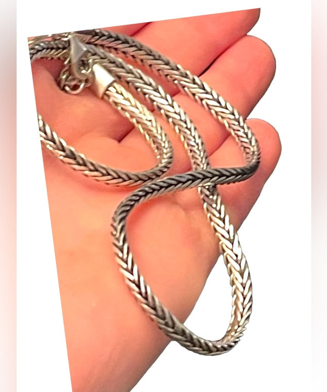 Vintage Sterling silver 925 Bali style Balenisian solid wheat chain necklace 18”