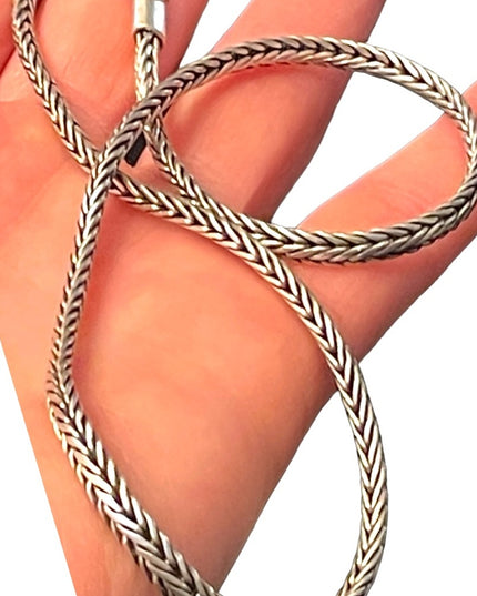 Vintage Sterling silver 925 Bali style Balenisian solid wheat chain necklace 18”