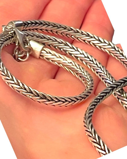 Vintage Sterling silver 925 Bali style Balenisian solid wheat chain necklace 18”