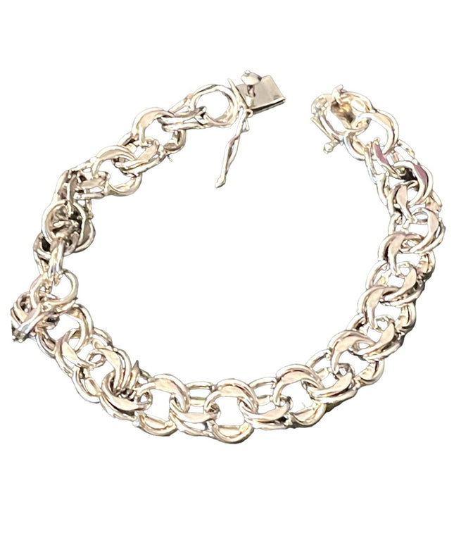 Vintage 1960s Sterling silver 925 Heavy chain link Charm bracelet