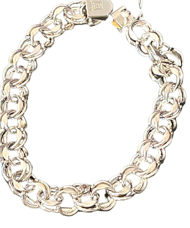 Vintage 1960s Sterling silver 925 Heavy chain link Charm bracelet