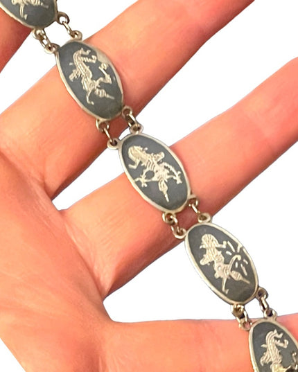 Vintage Siam sterling silver 925 black enamel goddess bracelet Nielo