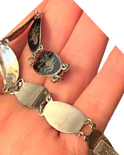 Vintage Siam sterling silver 925 black enamel goddess bracelet Nielo