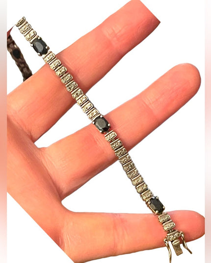 Sterling silver Sapphire blue CZ crystal simulated 925 tennis bracelet