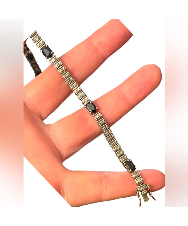 Sterling silver Sapphire blue CZ crystal simulated 925 tennis bracelet