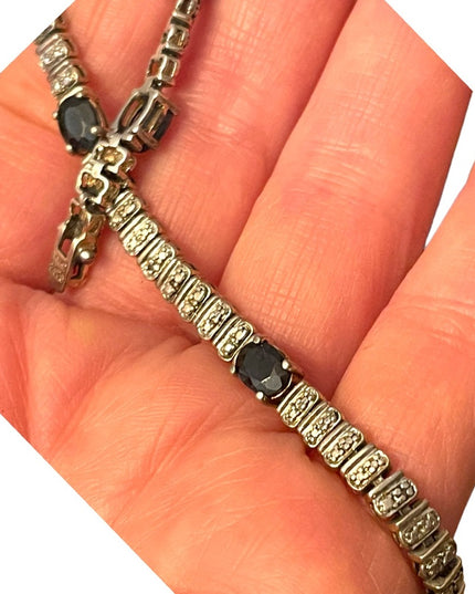 Sterling silver Sapphire blue CZ crystal simulated 925 tennis bracelet
