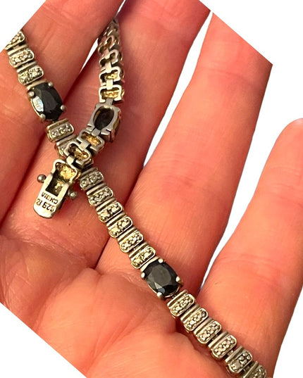 Sterling silver Sapphire blue CZ crystal simulated 925 tennis bracelet