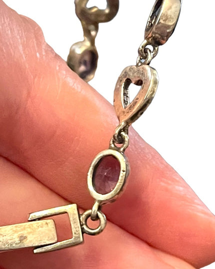 Sterling silver 925 marcasite heart link amethyst bracelet