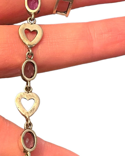 Sterling silver 925 marcasite heart link amethyst bracelet