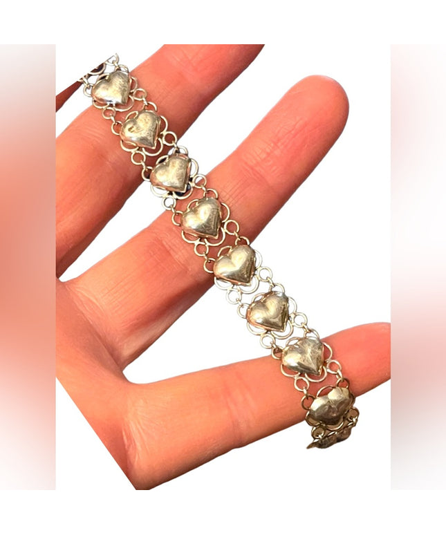 Sterling silver 925 hollow heart link sweetheart braclet