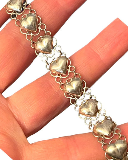 Sterling silver 925 hollow heart link sweetheart braclet
