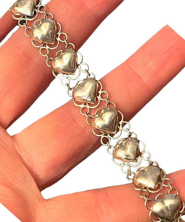 Sterling silver 925 hollow heart link sweetheart braclet