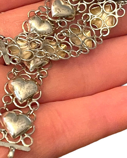 Sterling silver 925 hollow heart link sweetheart braclet