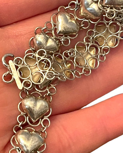 Sterling silver 925 hollow heart link sweetheart braclet