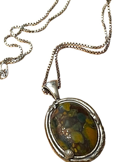 Fancy Handmade Sterling Silver 925 Caterpillar Moss Agate Stone pendant & chain