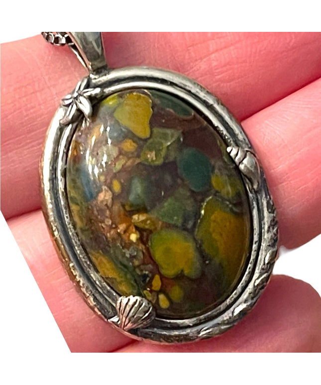 Fancy Handmade Sterling Silver 925 Caterpillar Moss Agate Stone pendant & chain