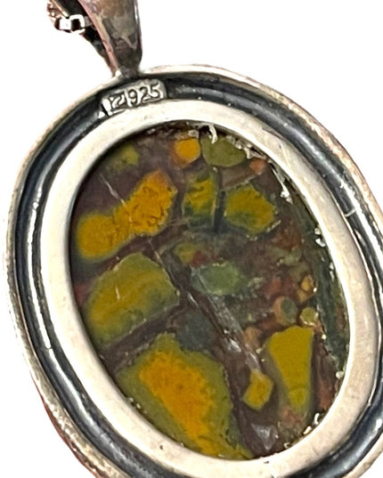 Fancy Handmade Sterling Silver 925 Caterpillar Moss Agate Stone pendant & chain
