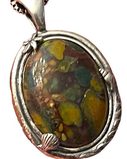 Fancy Handmade Sterling Silver 925 Caterpillar Moss Agate Stone pendant & chain