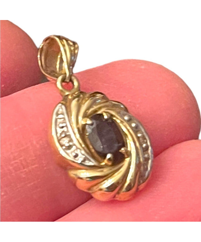 Lovely vintage 10k Gold diamond sapphire Pendant