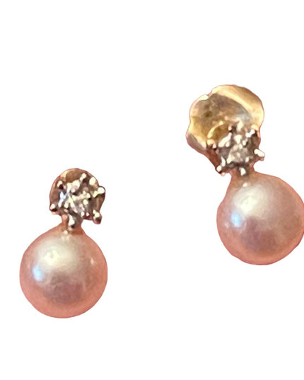 Vintage 10k Gold Pearl & Diamond Earrings