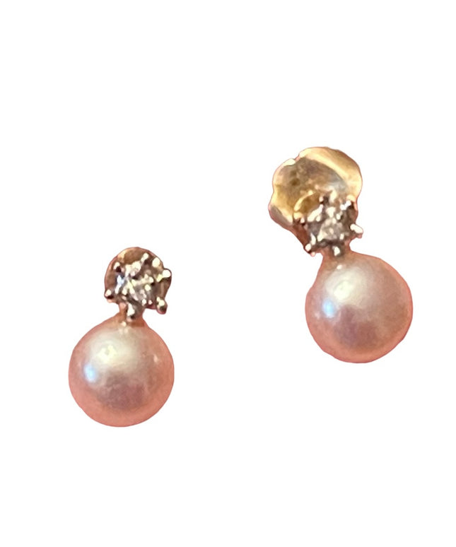 Vintage 10k Gold Pearl & Diamond Earrings