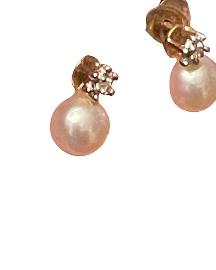 Vintage 10k Gold Pearl & Diamond Earrings