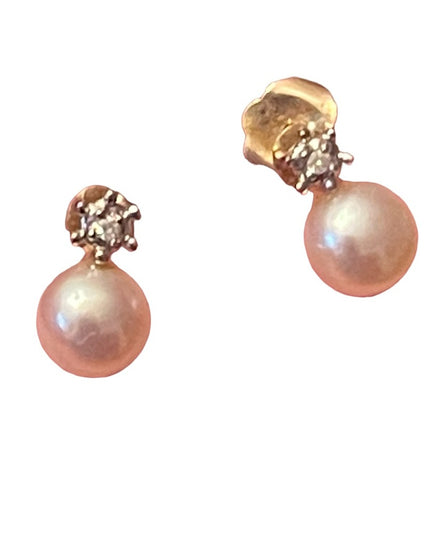 Vintage 10k Gold Pearl & Diamond Earrings