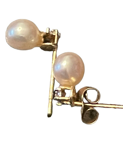 Vintage 10k Gold Pearl & Diamond Earrings