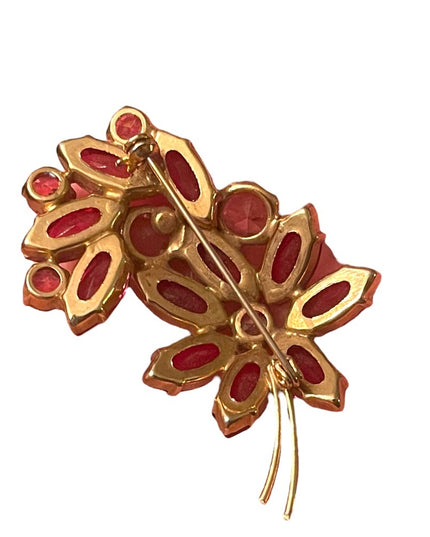 Vintage Juliana style? Red & pink Crystal flower brooch
