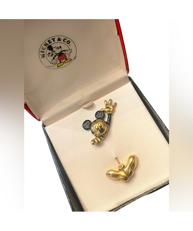 Vintage Napier Mickey Mouse brooch in BOX Gold finish black enamel Disney