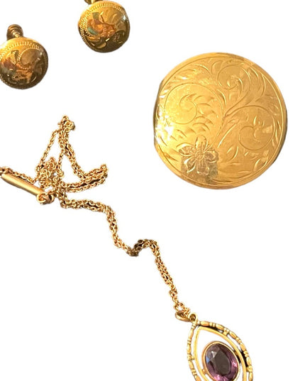 Vintage Sterling silver GF Gold filled Lot brooch Necklace earrings Etched