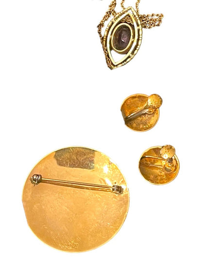 Vintage Sterling silver GF Gold filled Lot brooch Necklace earrings Etched