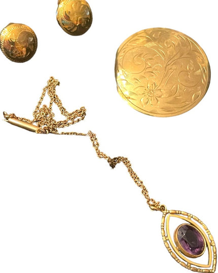 Vintage Sterling silver GF Gold filled Lot brooch Necklace earrings Etched