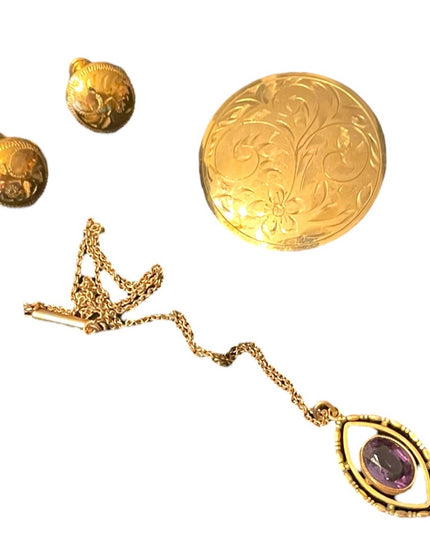 Vintage Sterling silver GF Gold filled Lot brooch Necklace earrings Etched