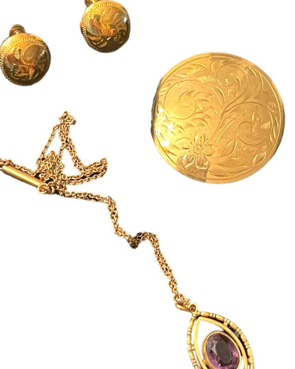 Vintage Sterling silver GF Gold filled Lot brooch Necklace earrings Etched