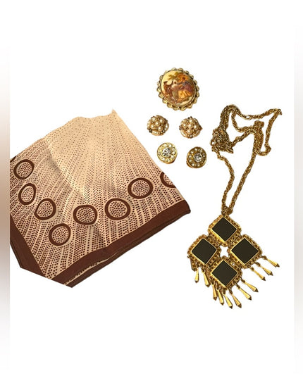 Vintage Lot Cameo earrings necklace hankerchief Gerrys Celebrity Rhinestones