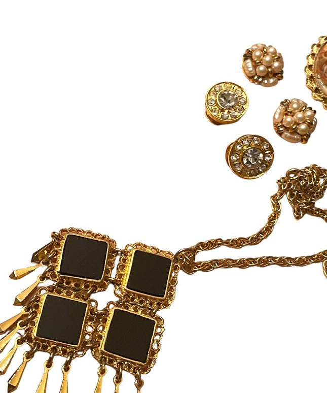 Vintage Lot Cameo earrings necklace hankerchief Gerrys Celebrity Rhinestones