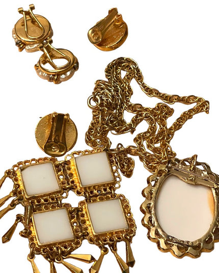 Vintage Lot Cameo earrings necklace hankerchief Gerrys Celebrity Rhinestones