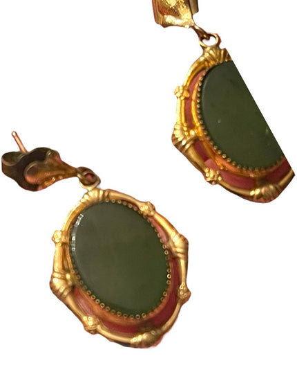 Vintage 12k Gold filled Green Jade Pendant & Earrings set