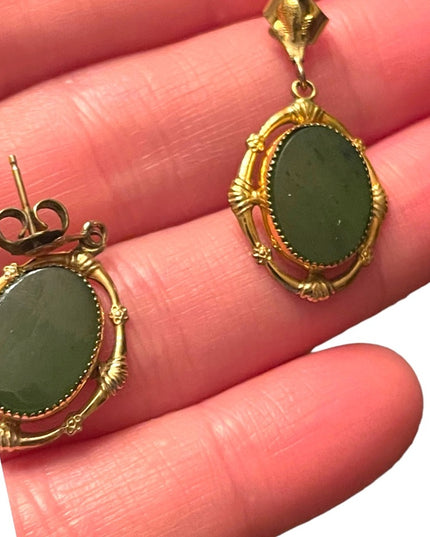 Vintage 12k Gold filled Green Jade Pendant & Earrings set