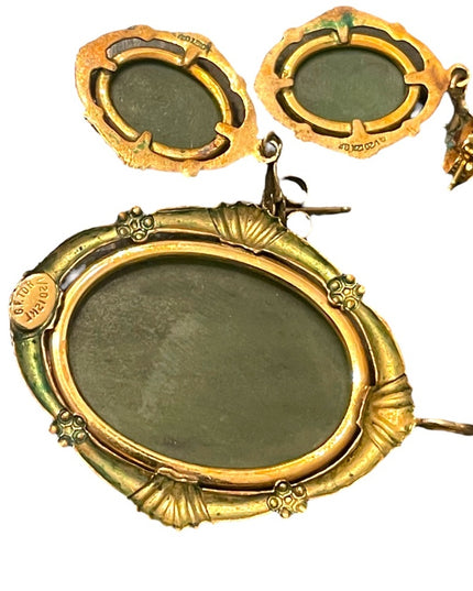 Vintage 12k Gold filled Green Jade Pendant & Earrings set