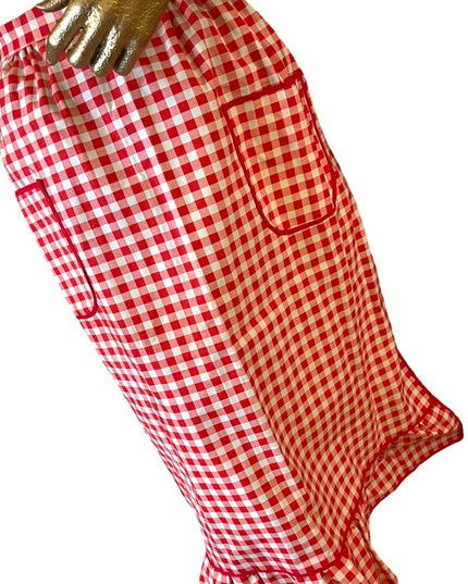 Vintage 1970s Heavy cotton Gingham 3/4 Apron Handmade High quality VG New cond