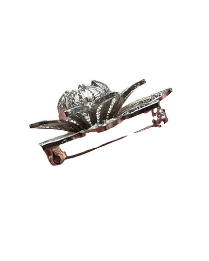 Vintage silver ornate filagree flower brooch china export