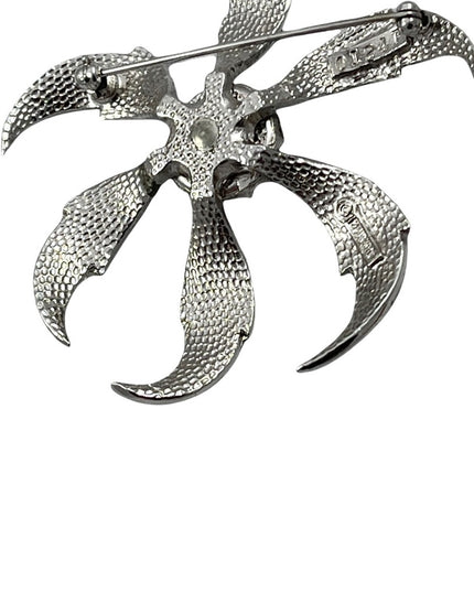 Vintage Boucher brushed silver rhinestone brooch 2” flower