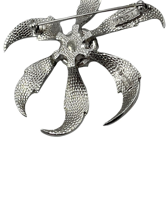 Vintage Boucher brushed silver rhinestone brooch 2” flower